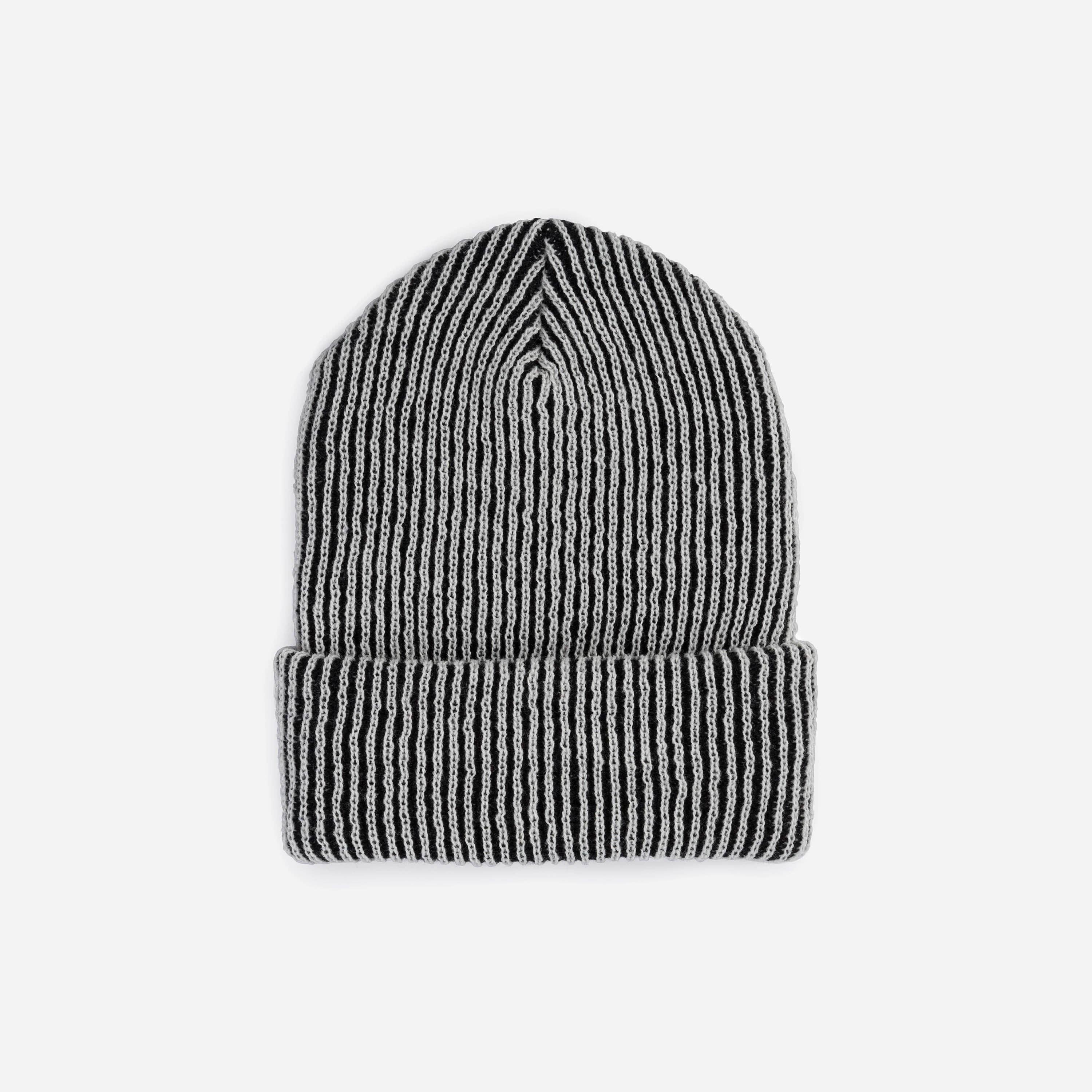 Simple Rib Knit Beanie: Black White
