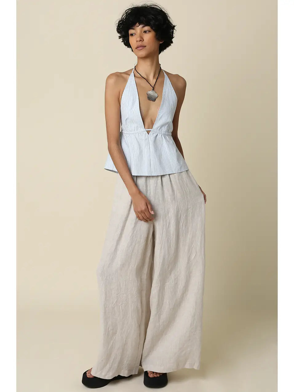 Jerri Linen Wide-Leg Pants - Natural