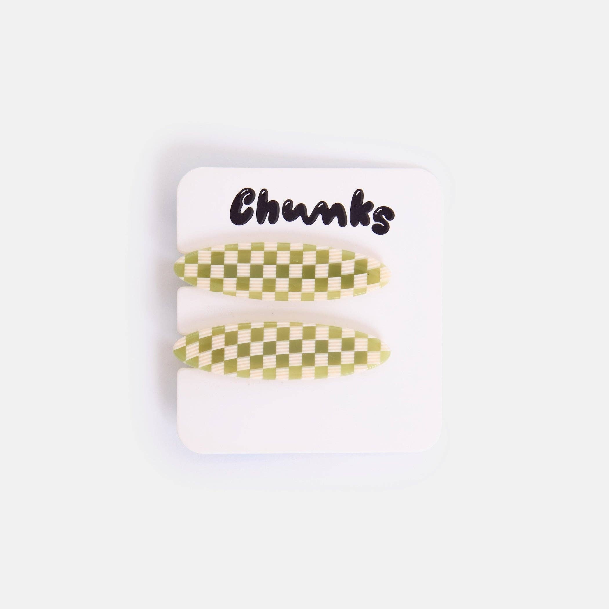 Allie Clips in Oval Olive Check