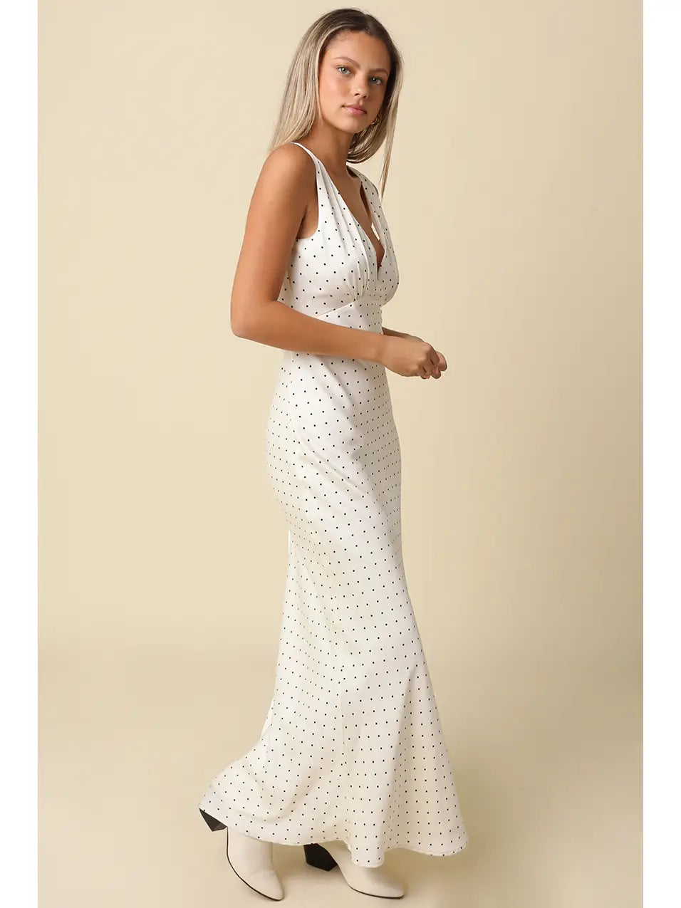 Bobbi Polka Dot Open Back Satin Dress
