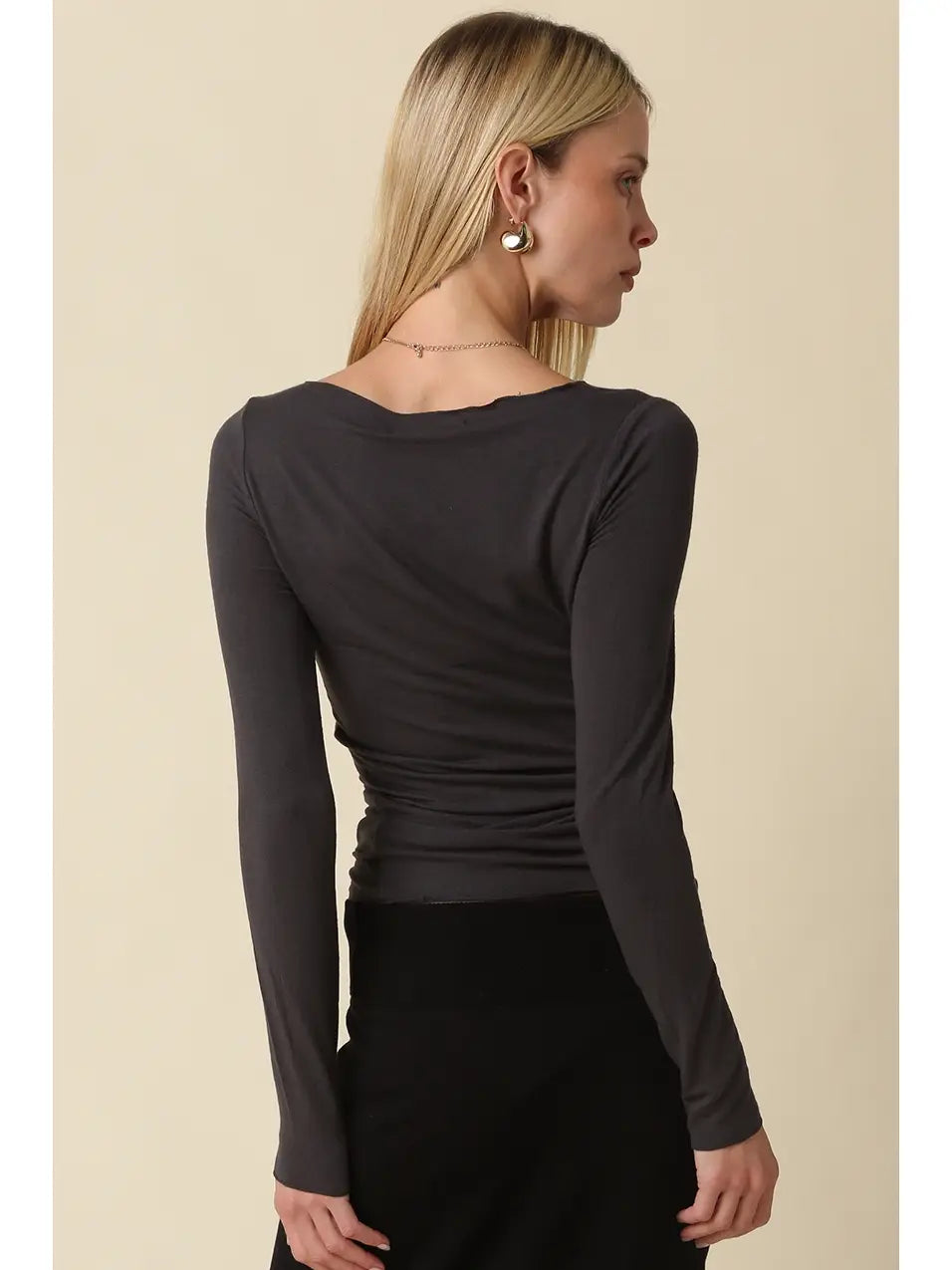 Gwen Long Sleeve Top - Charcoal