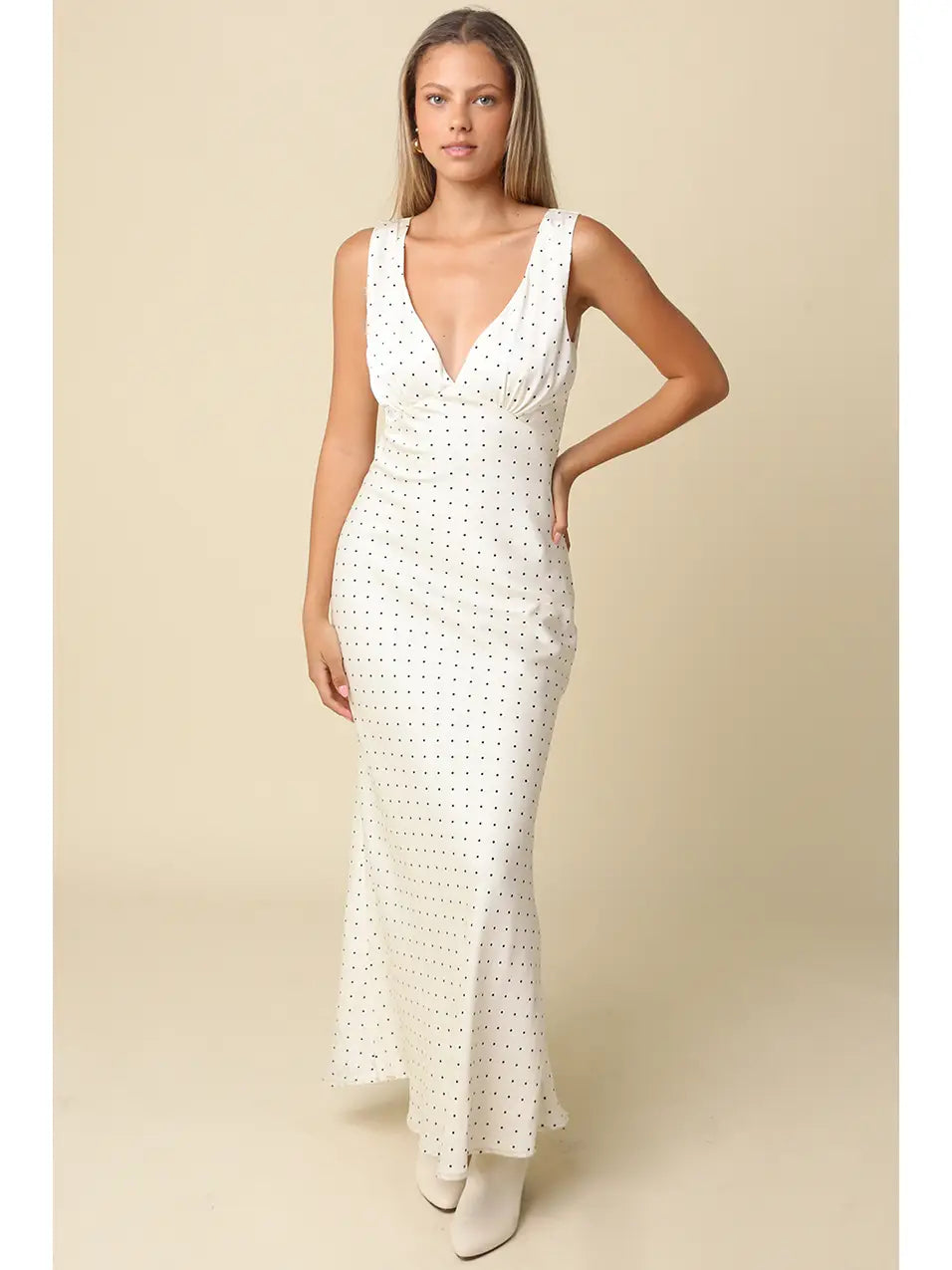Bobbi Polka Dot Open Back Satin Dress