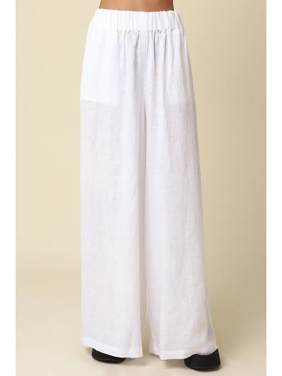 Jerri Linen Wide-Leg Pants - White
