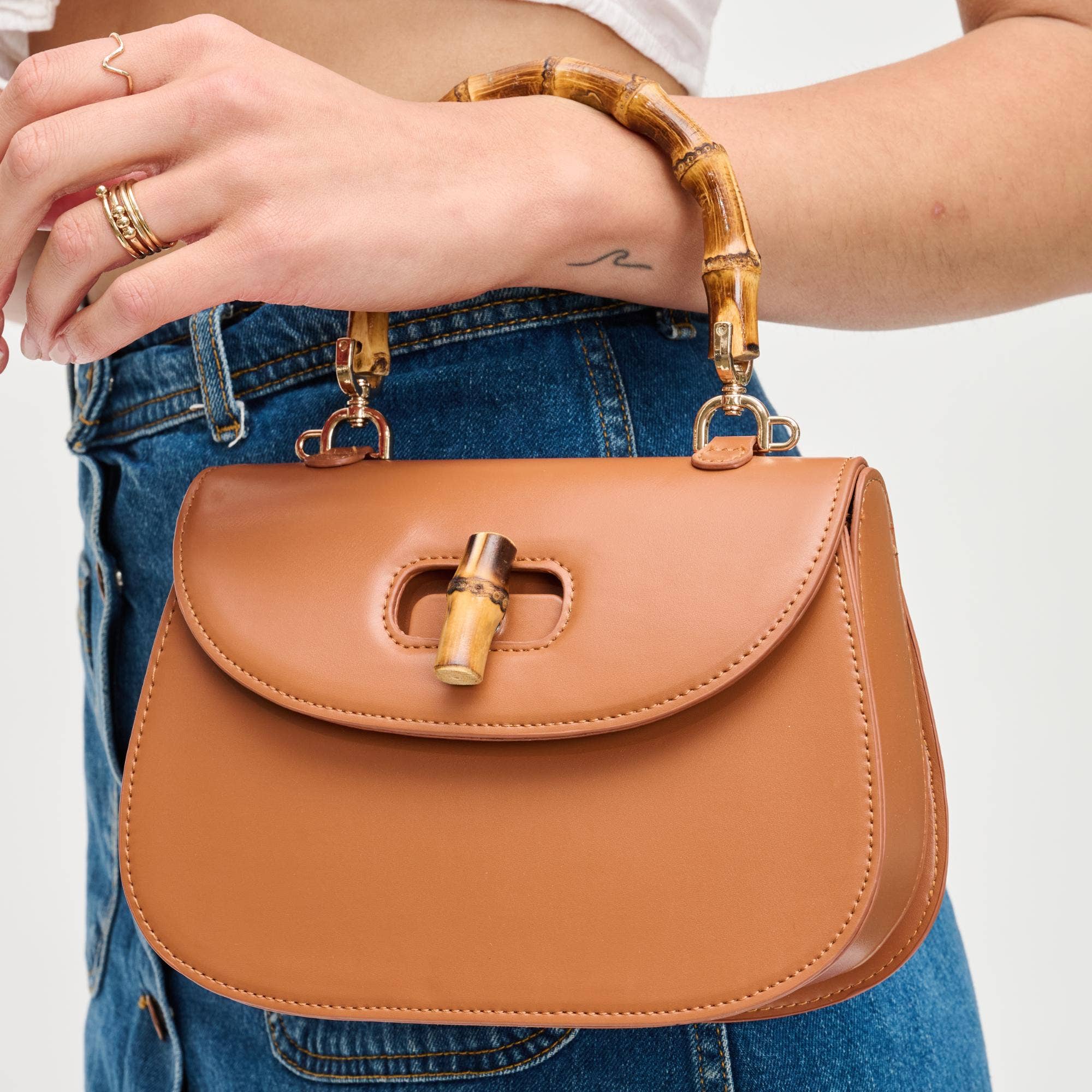 Bamboo Top Handle Crossbody - Natural