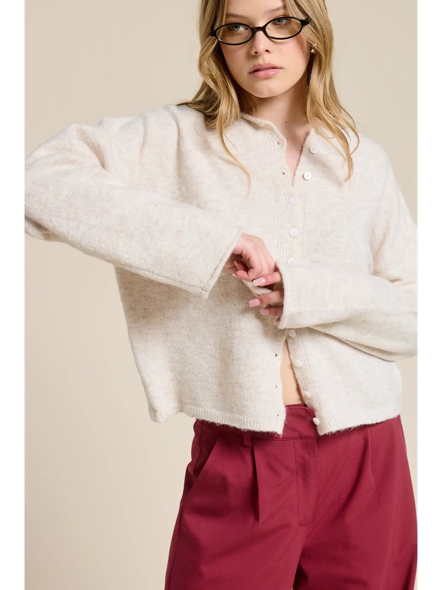Essential Button Down Cardigan - Oatmeal