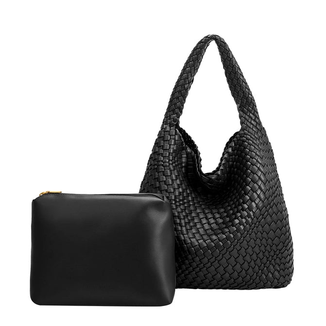 Johanna Black Large Recycled Vegan Shoulder Bag - Downerss