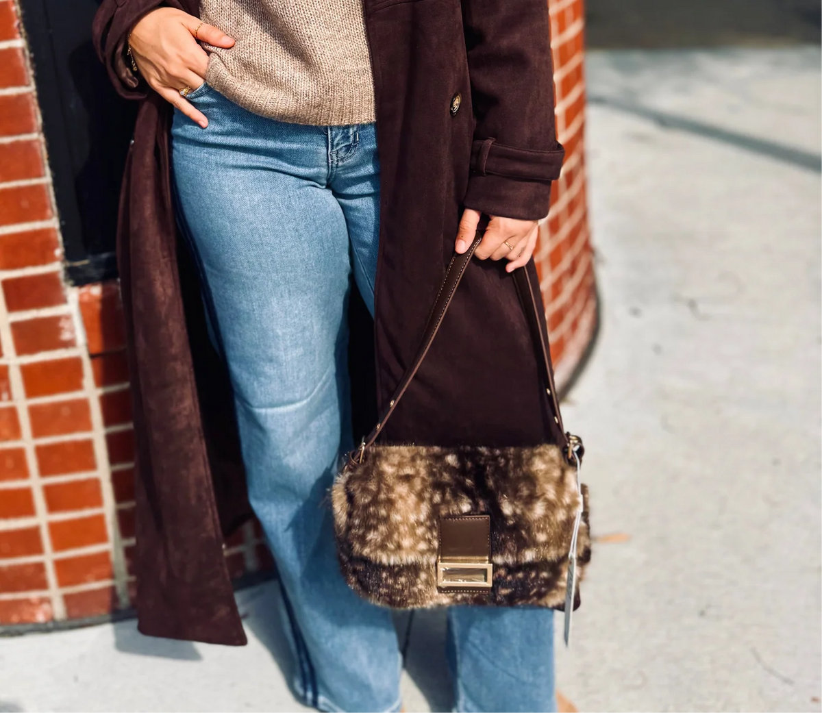 Beverly - Fawn Faux Fur Shoulder Bag