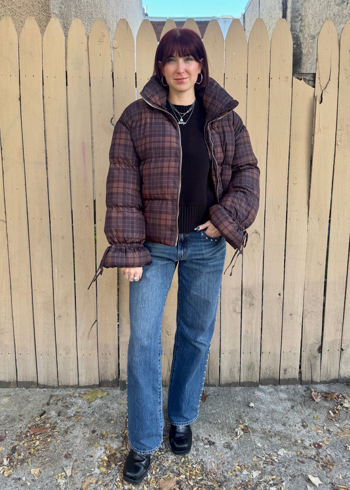 Brown Plaid Puffer Jacket