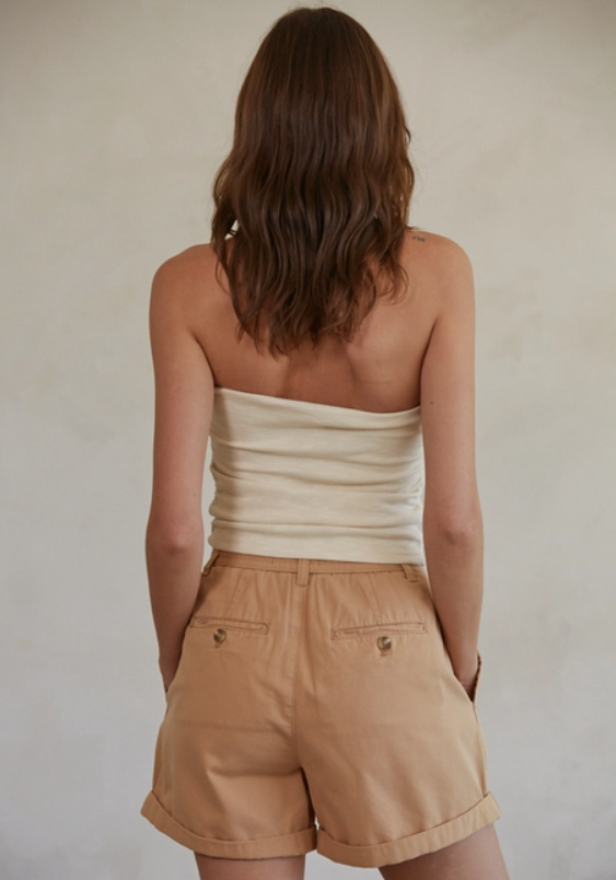 Cream Side Ruched Tube TopÂ