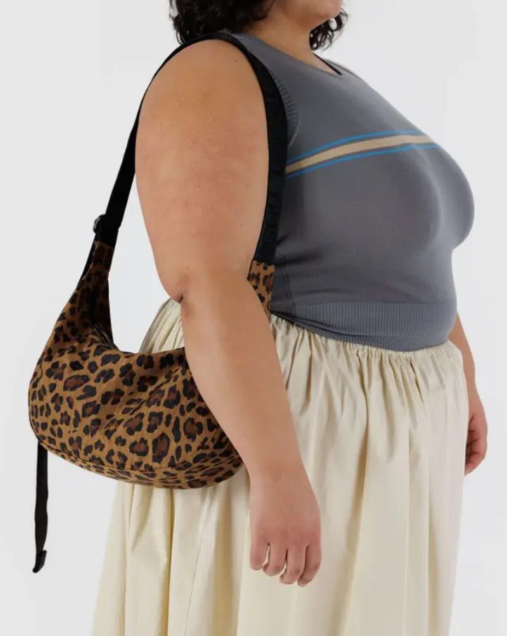 Medium Nylon Crescent Bag - Leopard