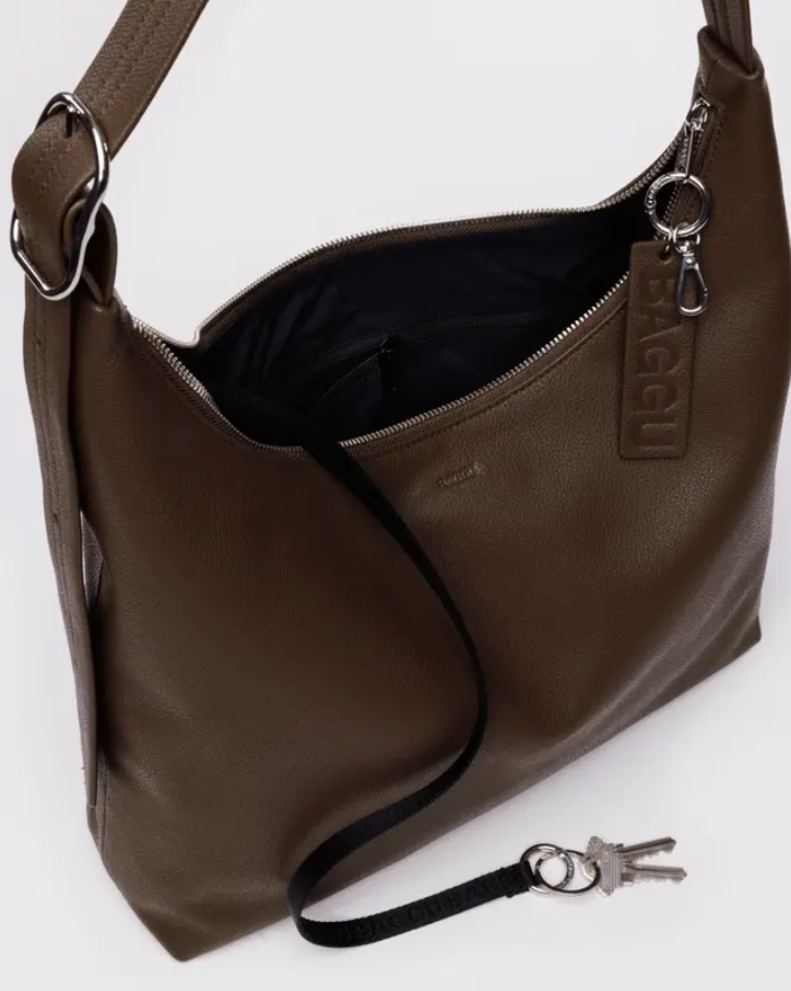 Recycled Leather Shoulder Bag - Brown