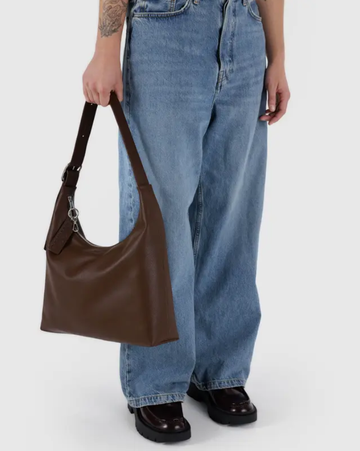 Recycled Leather Shoulder Bag - Brown