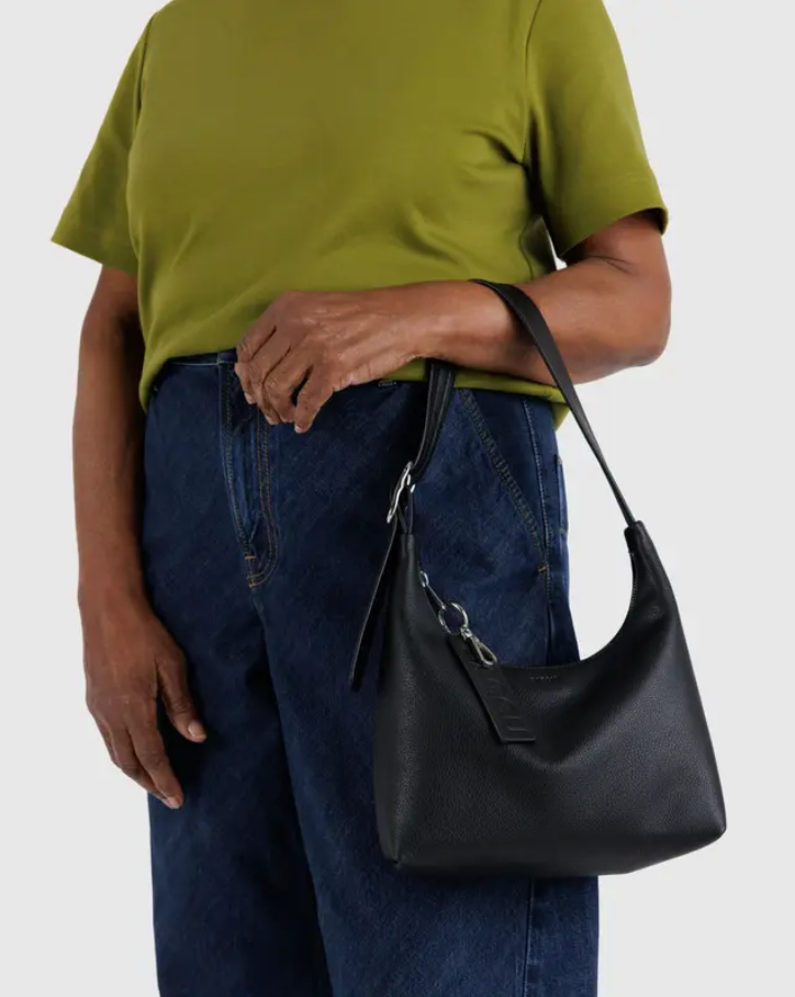 Mini Recycled Leather Shoulder Bag - Black