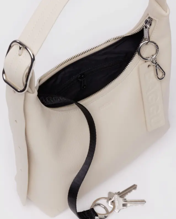Mini Recycled Leather Shoulder Bag - Stone - Downerss