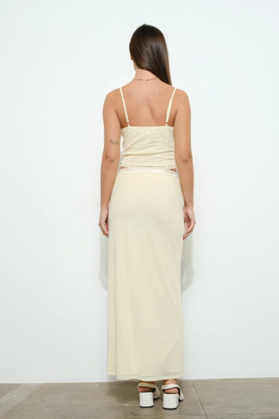 Lace Trim Mesh Long Skirt