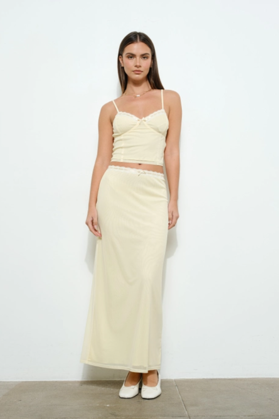 Lace Trim Mesh Long Skirt