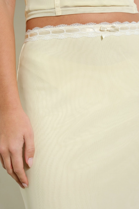 Lace Trim Mesh Long Skirt - Downerss