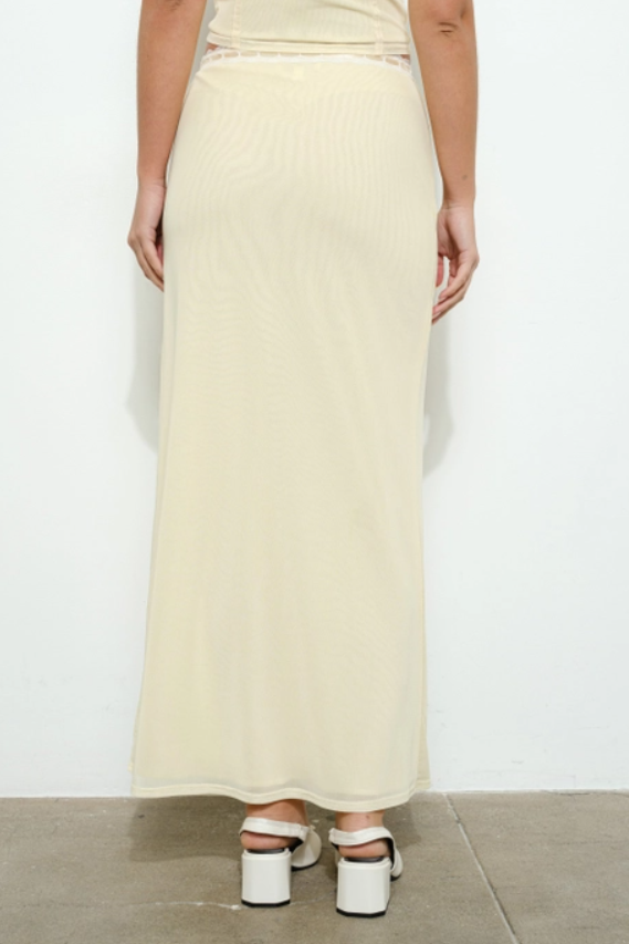 Lace Trim Mesh Long Skirt