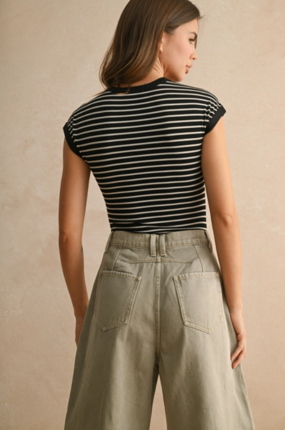 Striped Rib Cap Short Sleeve Bodysuit