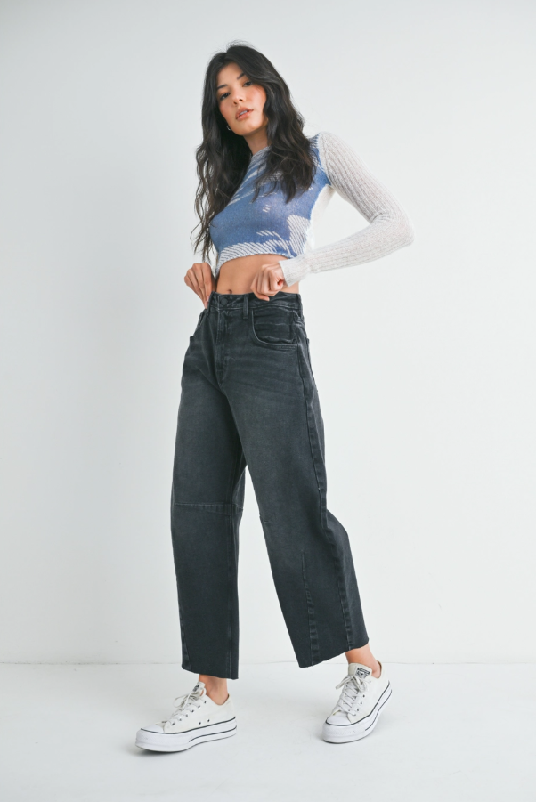 Washed Black Barrel Jeans With Seams