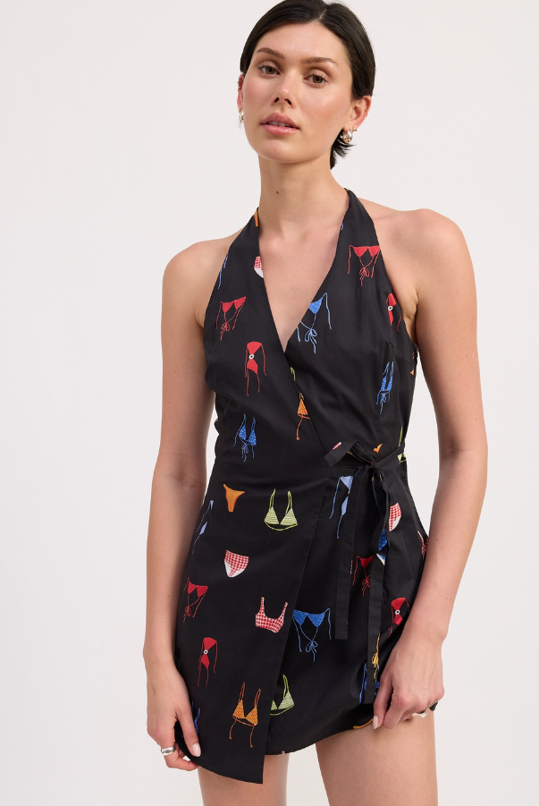 Bikini Print Wrapped Halter Neck Mini Dress