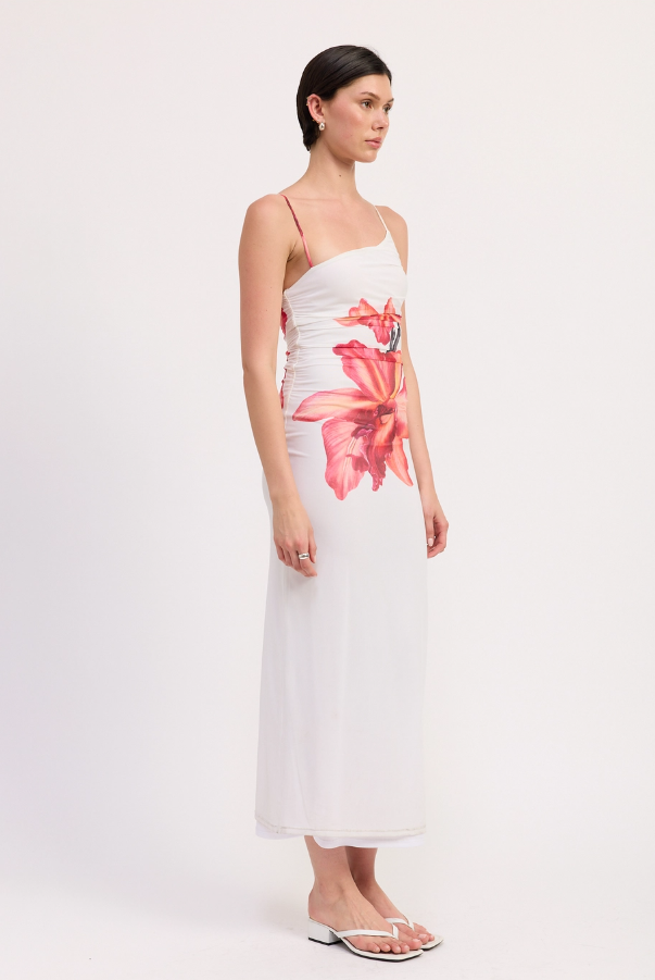 Printed One Shoulder Ruched Dress
