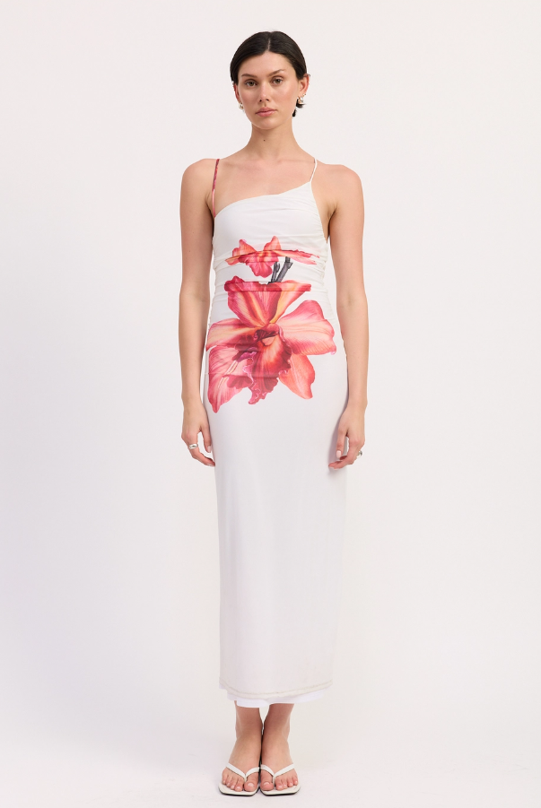 Printed One Shoulder Ruched Dress