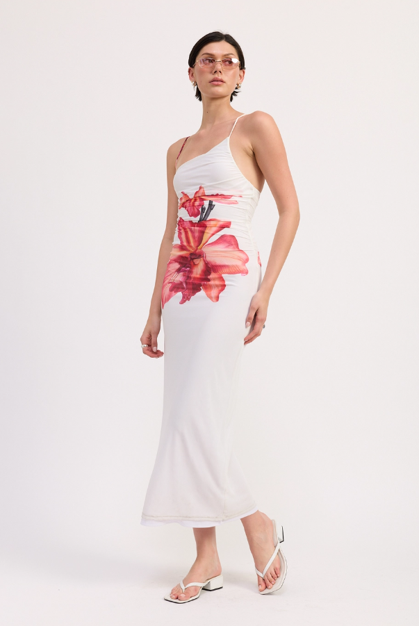 Printed One Shoulder Ruched Dress