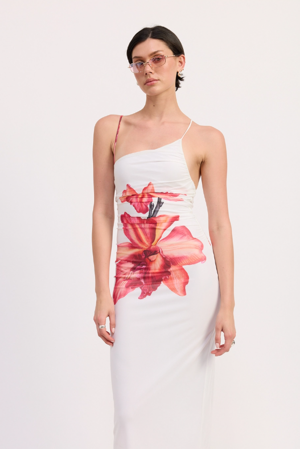 Printed One Shoulder Ruched Dress