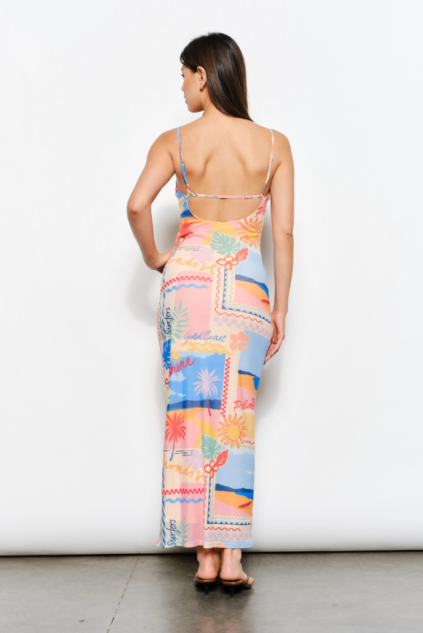 Beach Print Mesh Maxi Dress