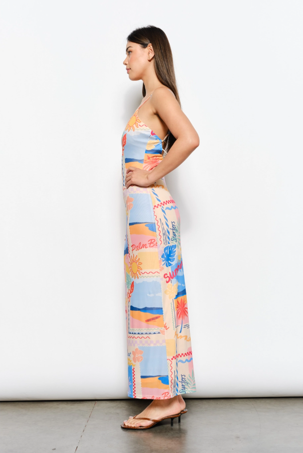 Beach Print Mesh Maxi Dress