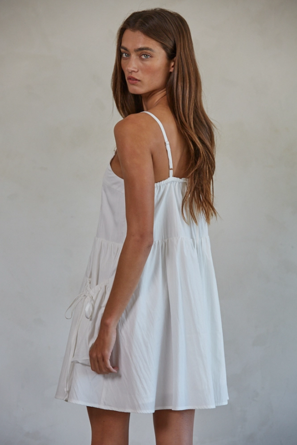 Woven Nylon Square Neck Mini Dress - White