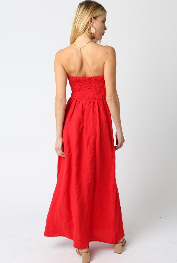 Irise Linen Maxi Dress - Red