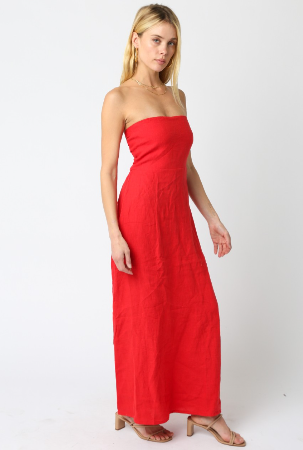 Irise Linen Maxi Dress - Red