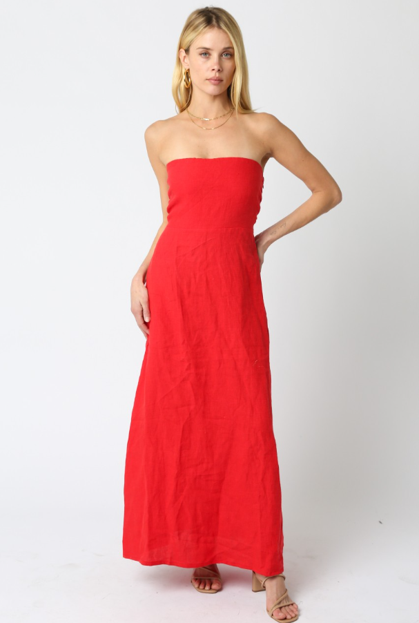 Irise Linen Maxi Dress - Red