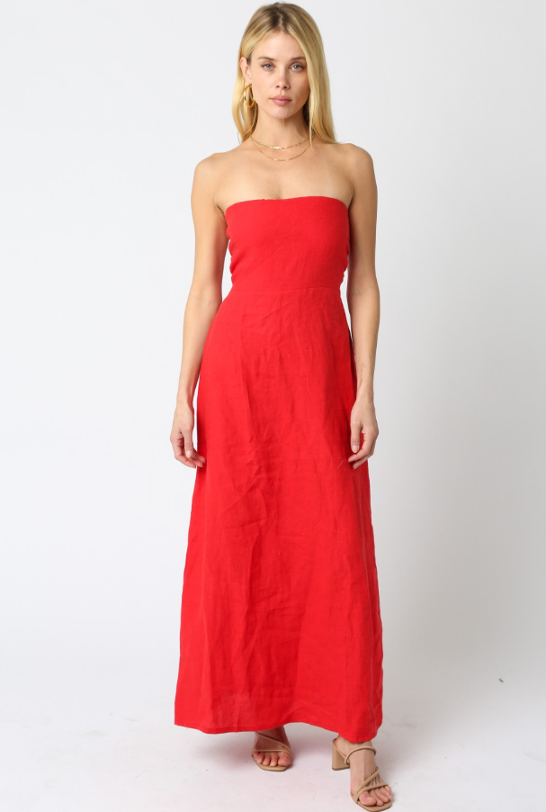 Irise Linen Maxi Dress - Red