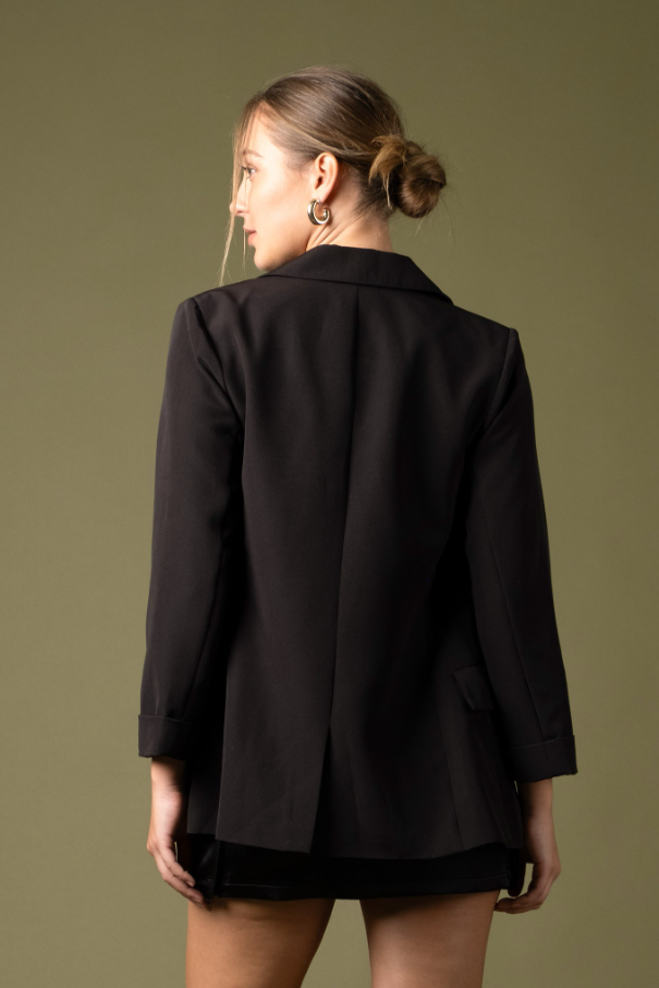 Solid Folded Sleeve Blazer
