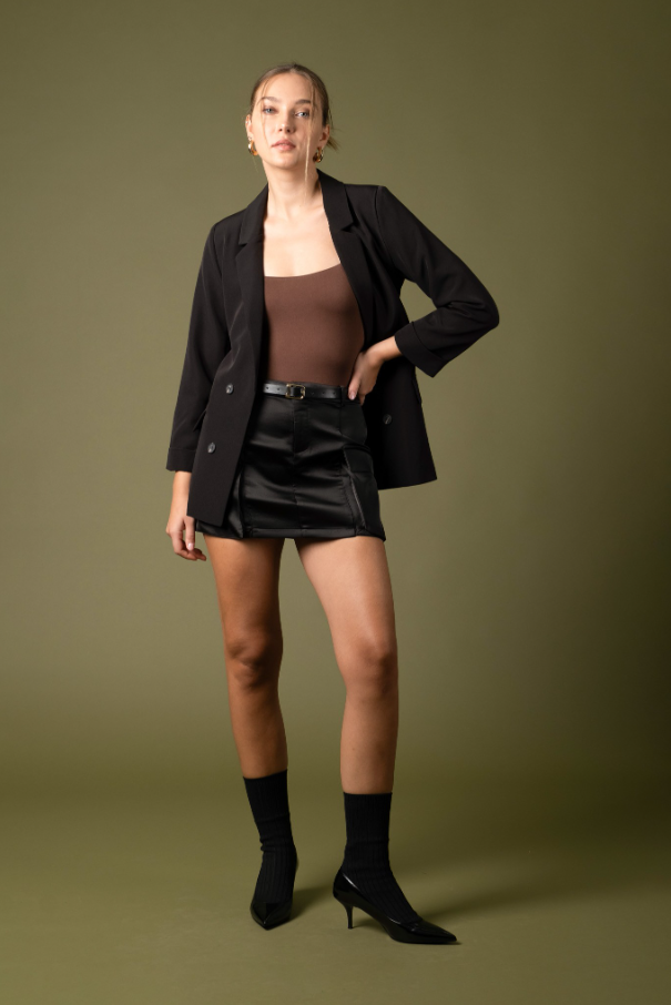 Solid Folded Sleeve Blazer