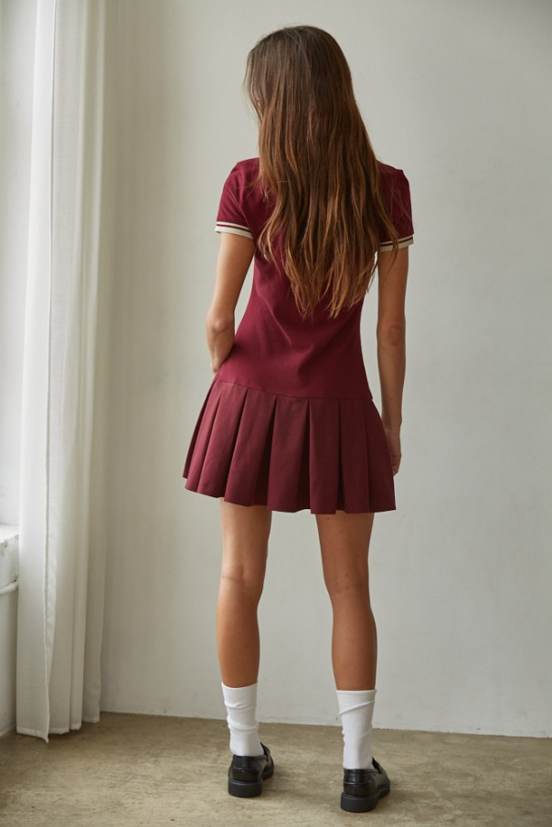 Woven Cotton Pleated Mini Shirt Dress