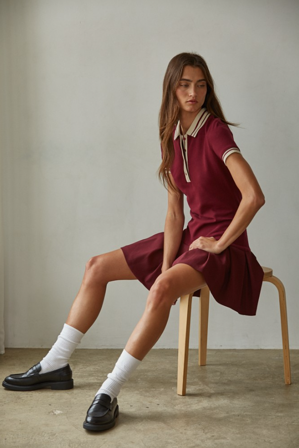 Woven Cotton Pleated Mini Shirt Dress