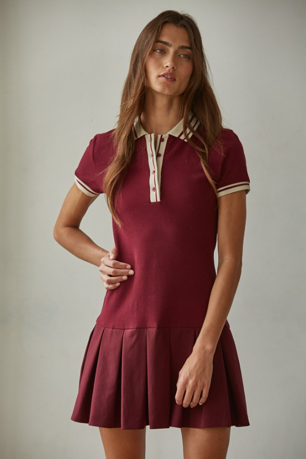 Woven Cotton Pleated Mini Shirt Dress