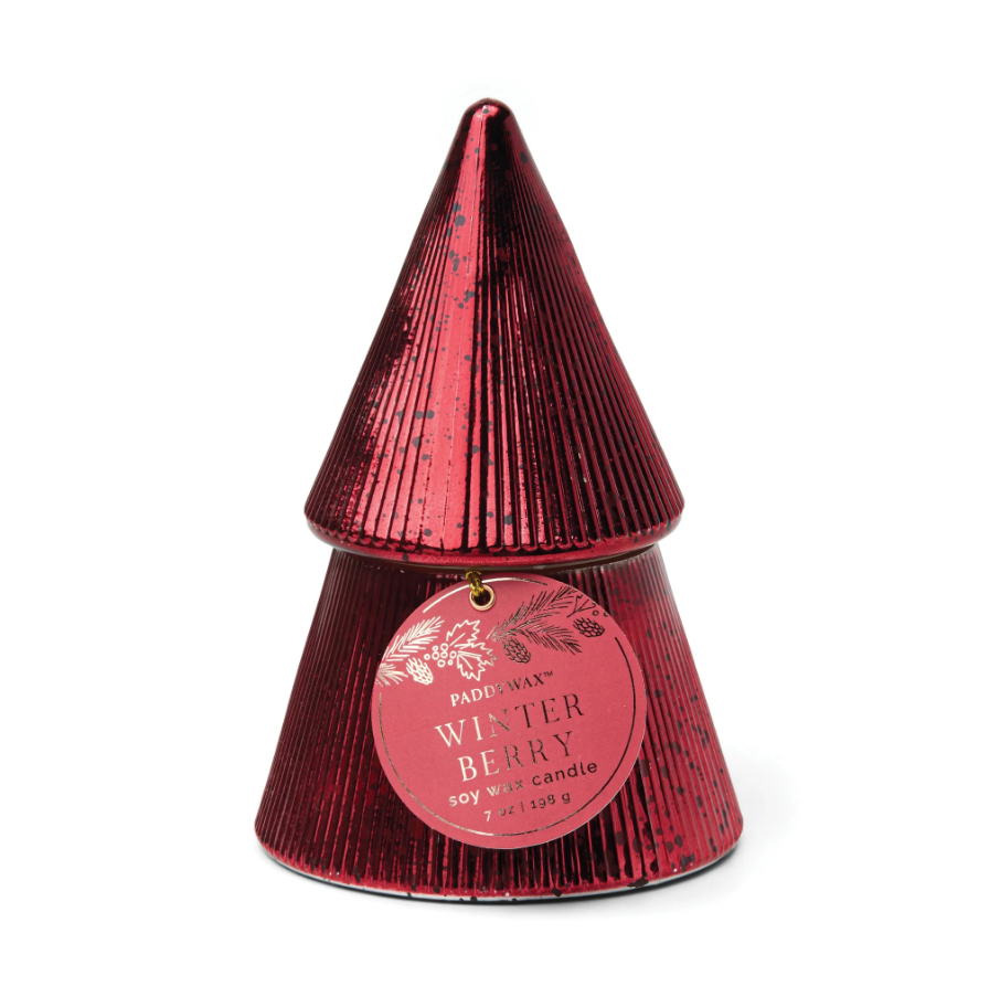 7 oz Ribbed Mercury Red Stacked Tree Candle With Lid