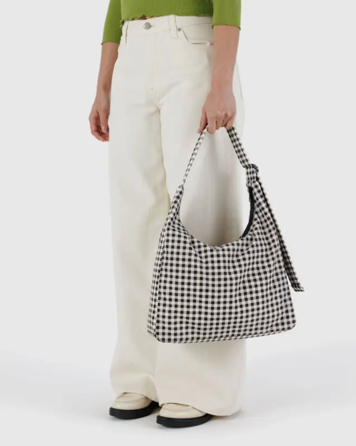 Nylon Shoulder Bag - Black & White Gingham