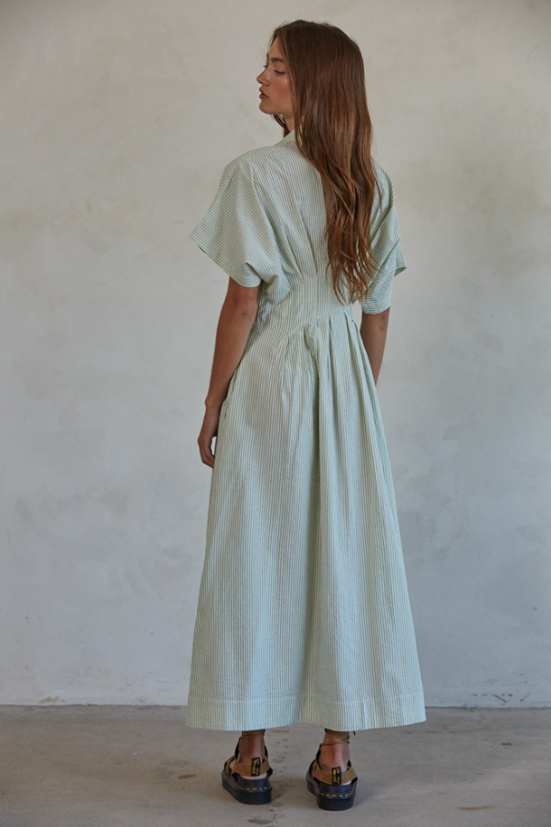 Striped Pleated Flare Maxi Dress