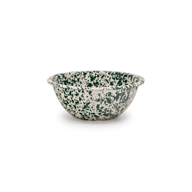 Splatter Enamelware Small Serving Bowl - Green & Cream