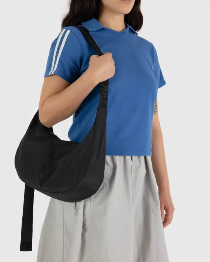 Black Nylon Crescent Bag - Black