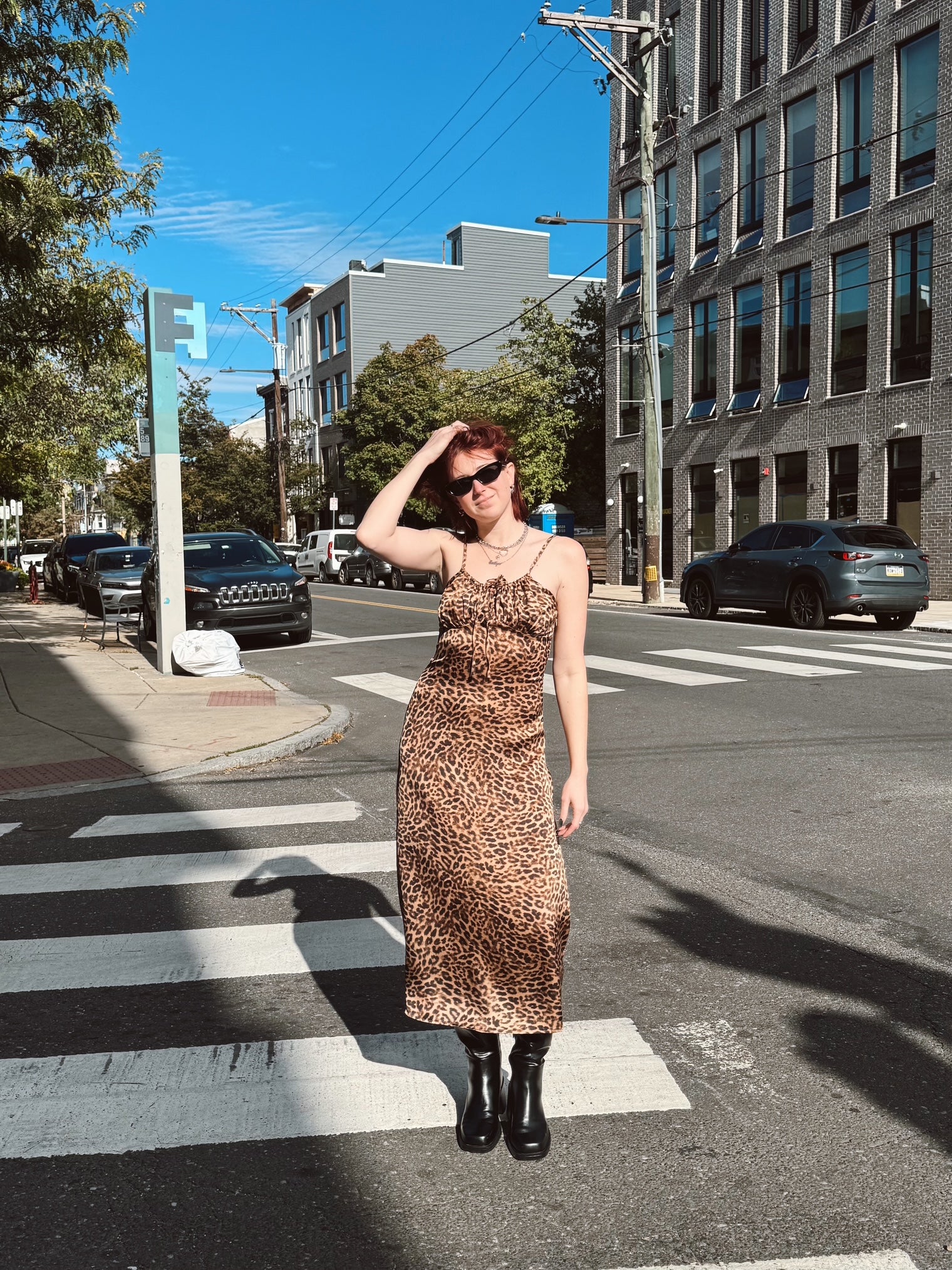 Leopard Print Satin Maxi Dress