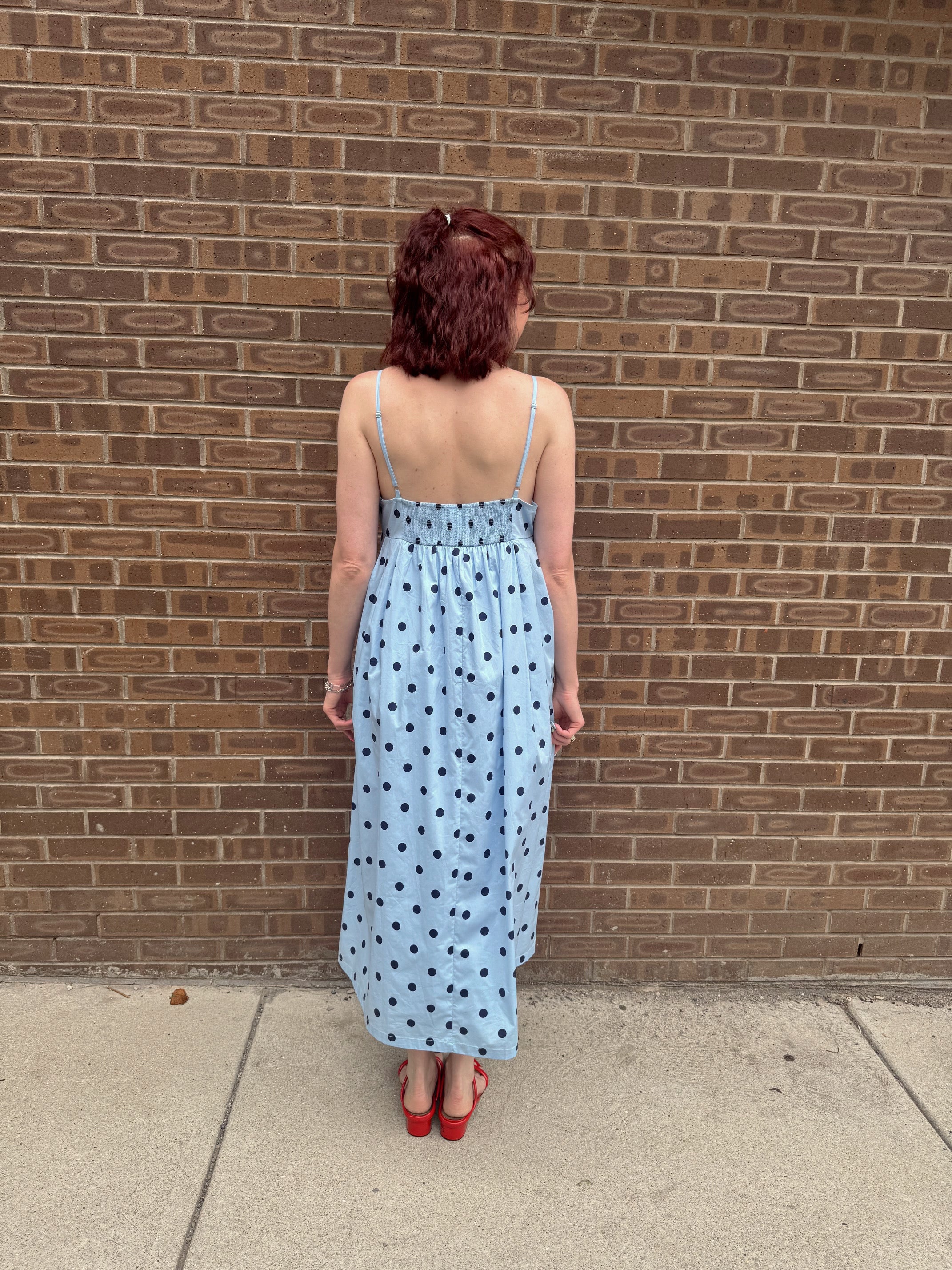 Blue Polka Dot Midi Dress