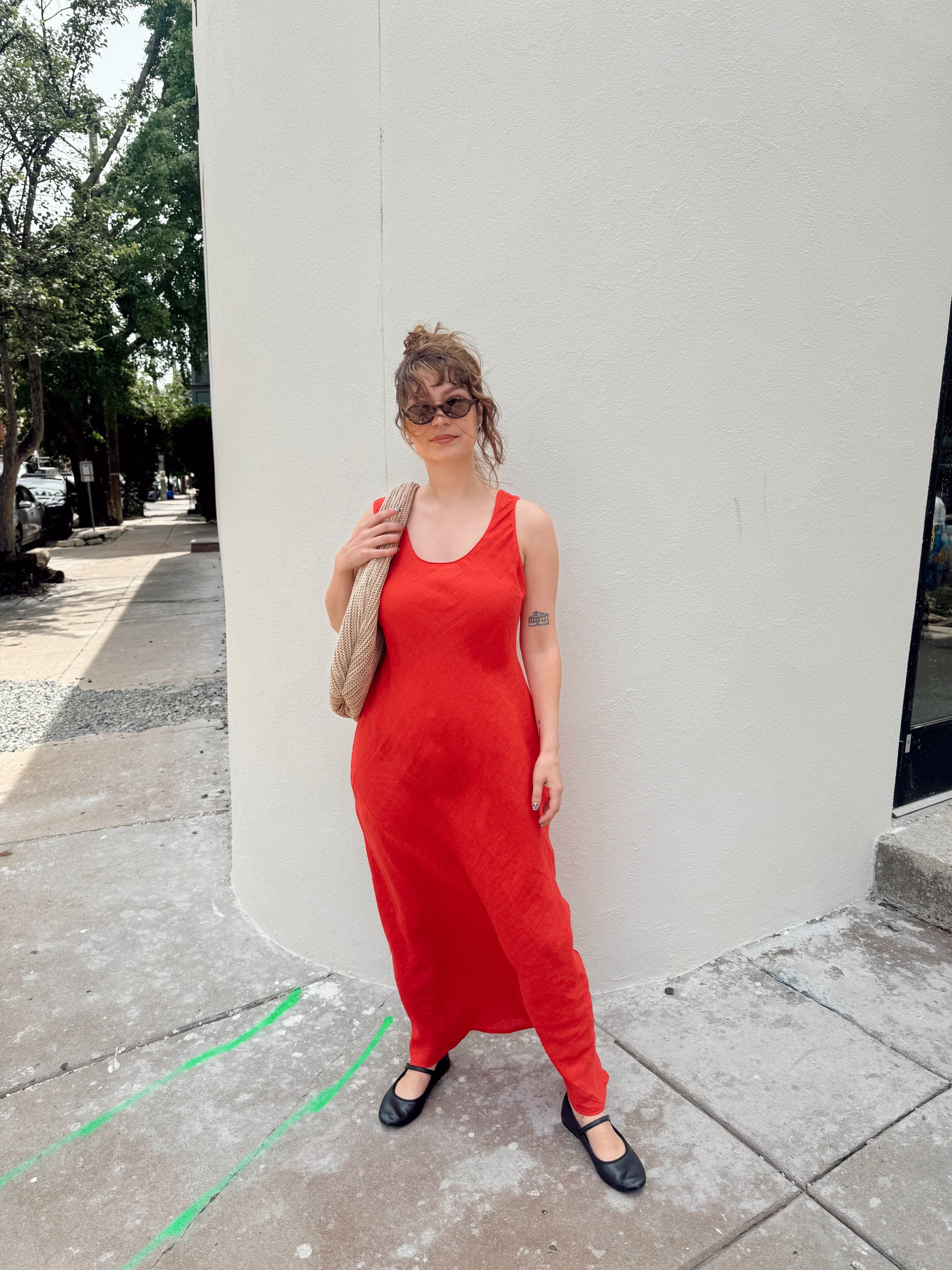 Linen Maxi Dress - Red