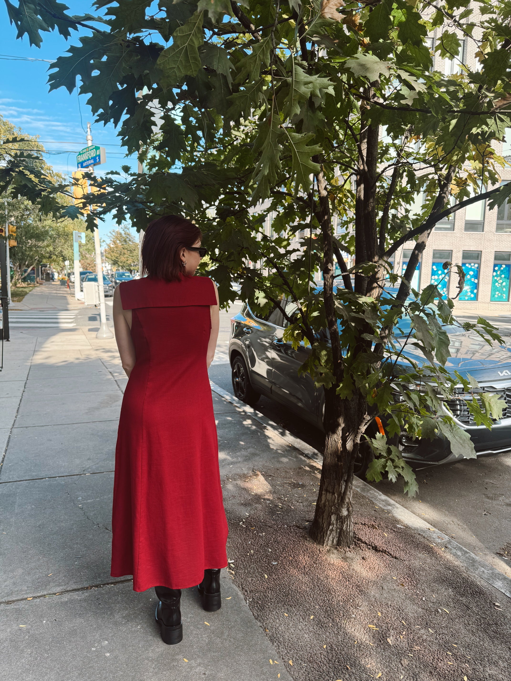 Linen Button Down Dress With Sailor Collar